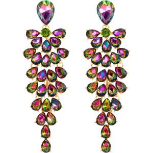 imageBriLove Womens Wedding Bridal Dangle Earrings for Party Prom Crystal MultiLayer Teardrop Cluster Bling Earring09Vitrail Medium GoldTone