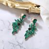 imageBriLove Clipon Earrings for WomenGorgeous Shiny Rhinestones Marquise Cluster Leaf Drop Earring for Wedding Party Prom Jewelry AccessoriesEmerald Color GoldTone