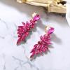 imageBriLove Clipon Earrings for WomenGorgeous Shiny Rhinestones Marquise Cluster Leaf Drop Earring for Wedding Party Prom Jewelry AccessoriesHot Pink GoldTone