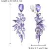 imageBriLove Clipon Earrings for WomenGorgeous Shiny Rhinestones Marquise Cluster Leaf Drop Earring for Wedding Party Prom Jewelry AccessoriesLight Purple SilverTone