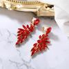 imageBriLove Clipon Earrings for WomenGorgeous Shiny Rhinestones Marquise Cluster Leaf Drop Earring for Wedding Party Prom Jewelry AccessoriesRuby Color GoldTone