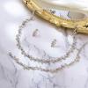 imageBriLove Wedding Jewelry Set for Women Bride Gorgeous Stunning Crystal Flower Leaf Cluster Choker Necklace Link Bracelet Stud Earrings Bridal BridesmaidIridescent AB SilverTone