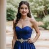 imageBriLove Wedding Jewelry Set for Women Bride Gorgeous Stunning Crystal Flower Leaf Cluster Choker Necklace Link Bracelet Stud Earrings Bridal BridesmaidRoyal Blue GoldTone