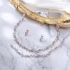 imageBriLove Wedding Jewelry Set for Women Bride Gorgeous Stunning Crystal Flower Leaf Cluster Choker Necklace Link Bracelet Stud Earrings Bridal BridesmaidPink SilverTone
