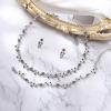 imageBriLove Wedding Jewelry Set for Women Bride Gorgeous Stunning Crystal Flower Leaf Cluster Choker Necklace Link Bracelet Stud Earrings Bridal BridesmaidGrey Black SilverTone