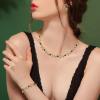 imageBriLove Wedding Jewelry Set for Women Bride Gorgeous Stunning Crystal Flower Leaf Cluster Choker Necklace Link Bracelet Stud Earrings Bridal BridesmaidEmerald Color GoldTone
