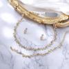 imageBriLove Wedding Jewelry Set for Women Bride Gorgeous Stunning Crystal Flower Leaf Cluster Choker Necklace Link Bracelet Stud Earrings Bridal BridesmaidLight Purple GoldTone
