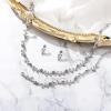 imageBriLove Wedding Jewelry Set for Women Bride Gorgeous Stunning Crystal Flower Leaf Cluster Choker Necklace Link Bracelet Stud Earrings Bridal BridesmaidGrey SilverTone