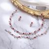 imageBriLove Wedding Jewelry Set for Women Bride Gorgeous Stunning Crystal Flower Leaf Cluster Choker Necklace Link Bracelet Stud Earrings Bridal BridesmaidRuby Color SilverTone