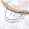 imageBriLove Wedding Jewelry Set for Women Bride Gorgeous Stunning Crystal Flower Leaf Cluster Choker Necklace Link Bracelet Stud Earrings Bridal BridesmaidClear SilverTone
