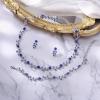 imageBriLove Wedding Jewelry Set for Women Bride Gorgeous Stunning Crystal Flower Leaf Cluster Choker Necklace Link Bracelet Stud Earrings Bridal BridesmaidRoyal Blue SilverTone