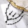 imageBriLove Wedding Jewelry Set for Women Bride YNecklace Tennis Bracelet Dangle Earrings Crystal Teardrop Marquise Cluster for Bridal Bridesmaid03Black BlackTone