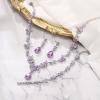 imageBriLove Wedding Jewelry Set for Women Bride YNecklace Tennis Bracelet Dangle Earrings Crystal Teardrop Marquise Cluster for Bridal Bridesmaid04Light Purple SilverTone