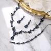 imageBriLove Wedding Jewelry Set for Women Bride YNecklace Tennis Bracelet Dangle Earrings Crystal Teardrop Marquise Cluster for Bridal Bridesmaid10Sapphire Color GoldTone