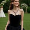 imageBriLove Wedding Jewelry Set for Women Bride YNecklace Tennis Bracelet Dangle Earrings Crystal Teardrop Marquise Cluster for Bridal BridesmaidBlack SilverTone