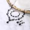 imageBriLove Wedding Jewelry Set for Women Bride YNecklace Tennis Bracelet Dangle Earrings Crystal Teardrop Marquise Cluster for Bridal BridesmaidBlack SilverTone