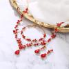 imageBriLove Wedding Jewelry Set for Women Bride YNecklace Tennis Bracelet Dangle Earrings Crystal Teardrop Marquise Cluster for Bridal BridesmaidRuby Color GoldTone