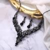 imageBriLove Womens Wedding Bridal Austrian Crystal Teardrop Flower Cluster Statement Necklace Dangle Earrings Jewelry Set for Party Prom2PcsBlack BlackTone