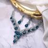 imageBriLove Womens Wedding Bridal Austrian Crystal Teardrop Flower Cluster Statement Necklace Dangle Earrings Jewelry Set for Party Prom2PcsBlue Topaz SilverTone