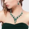 imageBriLove Womens Wedding Bridal Austrian Crystal Teardrop Flower Cluster Statement Necklace Dangle Earrings Jewelry Set for Party Prom2PcsEmerald Color SilverTone