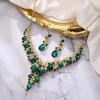 imageBriLove Womens Wedding Bridal Austrian Crystal Teardrop Flower Cluster Statement Necklace Dangle Earrings Jewelry Set for Party Prom2PcsGreen GoldTone