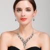 imageBriLove Womens Wedding Bridal Austrian Crystal Teardrop Flower Cluster Statement Necklace Dangle Earrings Jewelry Set for Party Prom2PcsGrey SilverTone