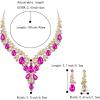 imageBriLove Womens Wedding Bridal Austrian Crystal Teardrop Flower Cluster Statement Necklace Dangle Earrings Jewelry Set for Party Prom2PcsHot Pink GoldTone