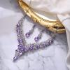 imageBriLove Womens Wedding Bridal Austrian Crystal Teardrop Flower Cluster Statement Necklace Dangle Earrings Jewelry Set for Party Prom2PcsLight Purple SilverTone