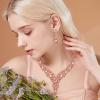 imageBriLove Womens Wedding Bridal Austrian Crystal Teardrop Flower Cluster Statement Necklace Dangle Earrings Jewelry Set for Party Prom2PcsPeach RoseGoldTone
