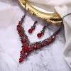 imageBriLove Womens Wedding Bridal Austrian Crystal Teardrop Flower Cluster Statement Necklace Dangle Earrings Jewelry Set for Party Prom2PcsRuby Color BlackTone