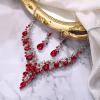 imageBriLove Womens Wedding Bridal Austrian Crystal Teardrop Flower Cluster Statement Necklace Dangle Earrings Jewelry Set for Party Prom2PcsRuby Color SilverTone