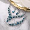 imageBriLove Womens Wedding Bridal Austrian Crystal Teardrop Flower Cluster Statement Necklace Dangle Earrings Jewelry Set for Party Prom3PcsBlue Topaz