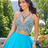 imageBriLove Womens Wedding Bridal Austrian Crystal Teardrop Flower Cluster Statement Necklace Dangle Earrings Jewelry Set for Party Prom3PcsBlue Topaz