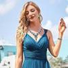 imageBriLove Womens Wedding Bridal Austrian Crystal Teardrop Flower Cluster Statement Necklace Dangle Earrings Jewelry Set for Party Prom3PcsBlue Topaz