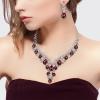 imageBriLove Womens Wedding Bridal Austrian Crystal Teardrop Flower Cluster Statement Necklace Dangle Earrings Jewelry Set for Party Prom3PcsDeep Amethyst Color SilverTone