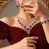 imageBriLove Womens Wedding Bridal Austrian Crystal Teardrop Flower Cluster Statement Necklace Dangle Earrings Jewelry Set for Party Prom3PcsDeep Amethyst Color SilverTone