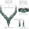imageBriLove Womens Wedding Bridal Austrian Crystal Teardrop Flower Cluster Statement Necklace Dangle Earrings Jewelry Set for Party Prom3PcsEmerald Color BlackTone