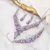 imageBriLove Womens Wedding Bridal Austrian Crystal Teardrop Flower Cluster Statement Necklace Dangle Earrings Jewelry Set for Party Prom3PcsPurple SilverTone