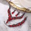 imageBriLove Womens Wedding Bridal Austrian Crystal Teardrop Flower Cluster Statement Necklace Dangle Earrings Jewelry Set for Party Prom3PcsRuby Color