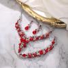 imageBriLove Womens Wedding Bridal Austrian Crystal Teardrop Flower Cluster Statement Necklace Dangle Earrings Jewelry Set for Party Prom3PcsRuby Color SilverTone