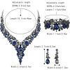 imageBriLove Womens Wedding Bridal Austrian Crystal Teardrop Flower Cluster Statement Necklace Dangle Earrings Jewelry Set for Party Prom3PcsSapphire Color BlackTone