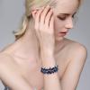 imageBriLove Womens Wedding Bridal Crystal MarquiseShape Leaf Stretch Bangle Bracelet01Navy Blue GoldTone