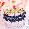imageBriLove Womens Wedding Bridal Crystal MarquiseShape Leaf Stretch Bangle Bracelet01Navy Blue GoldTone