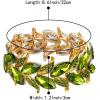 imageBriLove Womens Wedding Bridal Crystal MarquiseShape Leaf Stretch Bangle Bracelet02Peridot Color GoldTone