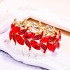 imageBriLove Womens Wedding Bridal Crystal MarquiseShape Leaf Stretch Bangle Bracelet03Ruby Color GoldTone