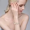 imageBriLove Womens Wedding Bridal Crystal MarquiseShape Leaf Stretch Bangle Bracelet04Iridescent AB GoldTone