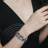 imageBriLove Womens Wedding Bridal Crystal MarquiseShape Leaf Stretch Bangle Bracelet05Grey BlackTone