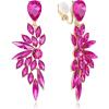imageBriLove Clipon Earrings for WomenGorgeous Shiny Rhinestones Marquise Cluster Leaf Drop Earring for Wedding Party Prom Jewelry AccessoriesHot Pink GoldTone