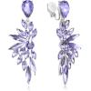 imageBriLove Clipon Earrings for WomenGorgeous Shiny Rhinestones Marquise Cluster Leaf Drop Earring for Wedding Party Prom Jewelry AccessoriesLight Purple SilverTone