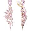 imageBriLove Clipon Earrings for WomenGorgeous Shiny Rhinestones Marquise Cluster Leaf Drop Earring for Wedding Party Prom Jewelry AccessoriesPink GoldTone